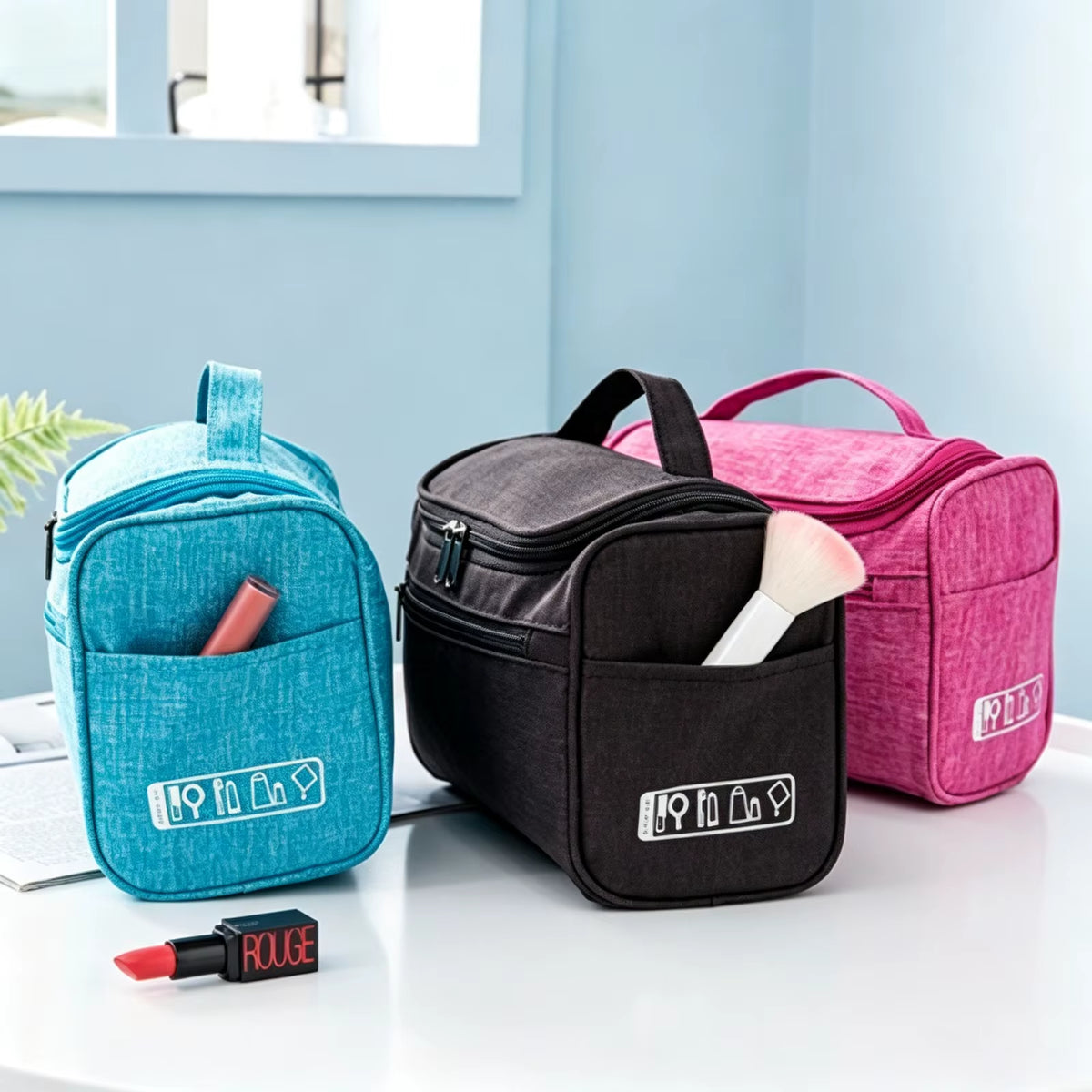 Pet Grooming Travel Storage Bag, Cute Dog Bath Print Pet Supply Organizer, Hanging Portable Grooming Accessory Pouch