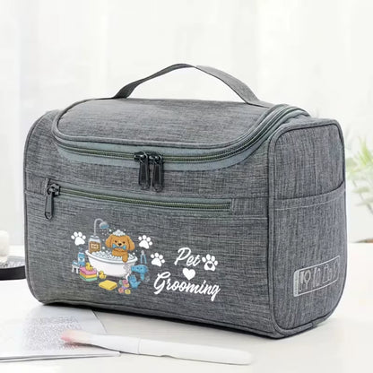 Pet Grooming Travel Storage Bag, Cute Dog Bath Print Pet Supply Organizer, Hanging Portable Grooming Accessory Pouch