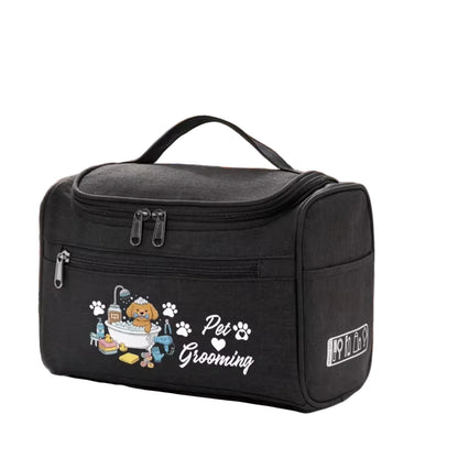 Pet Grooming Travel Storage Bag, Cute Dog Bath Print Pet Supply Organizer, Hanging Portable Grooming Accessory Pouch