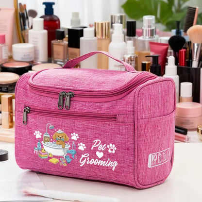 Pet Grooming Travel Storage Bag, Cute Dog Bath Print Pet Supply Organizer, Hanging Portable Grooming Accessory Pouch
